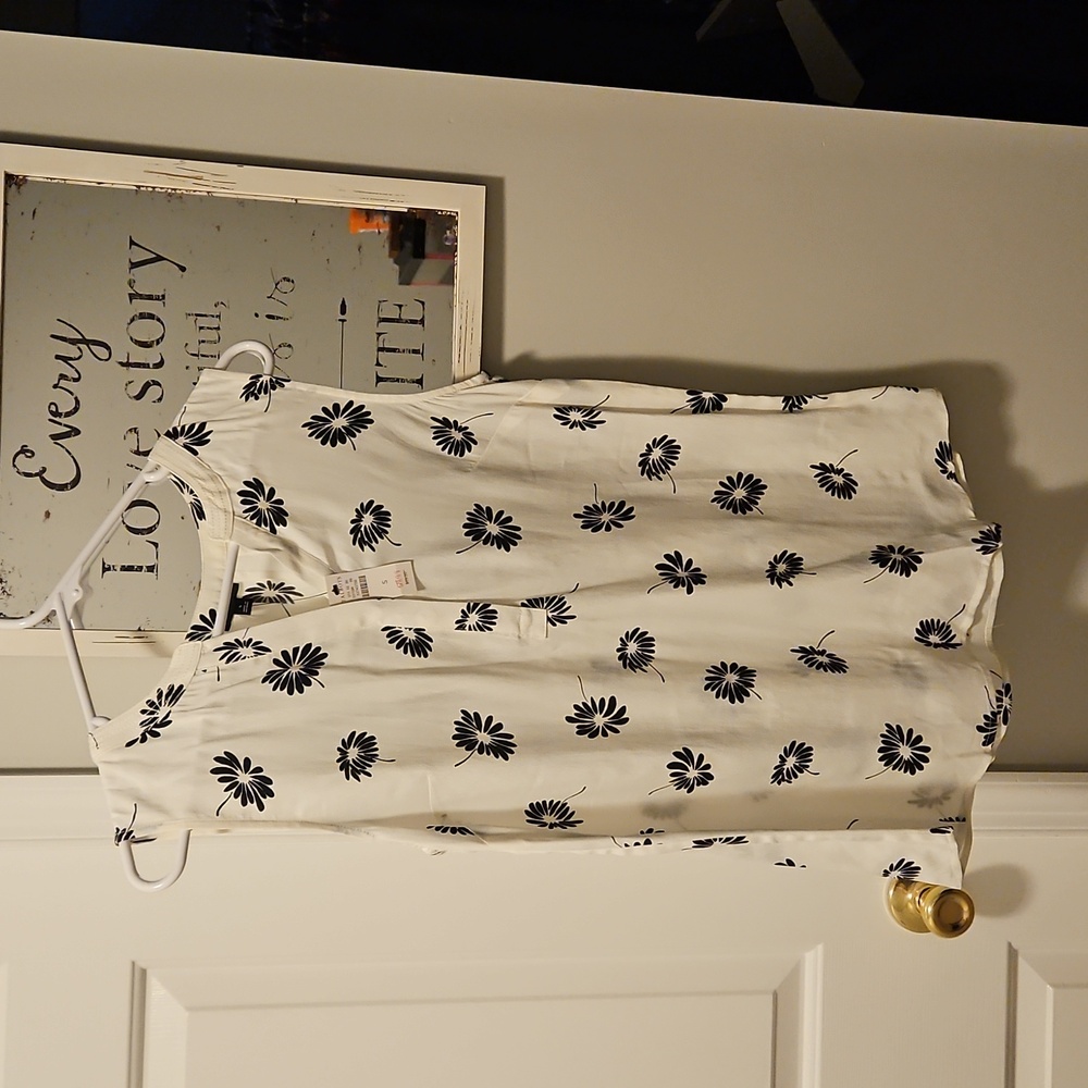 Talbots Cream and Black Floral Top